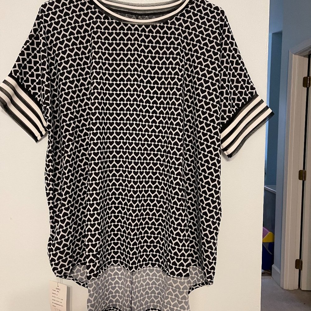 Vintage Printed O-Neck Spliced Asymmetrical Oversized Raglan Sleeve Chiffon